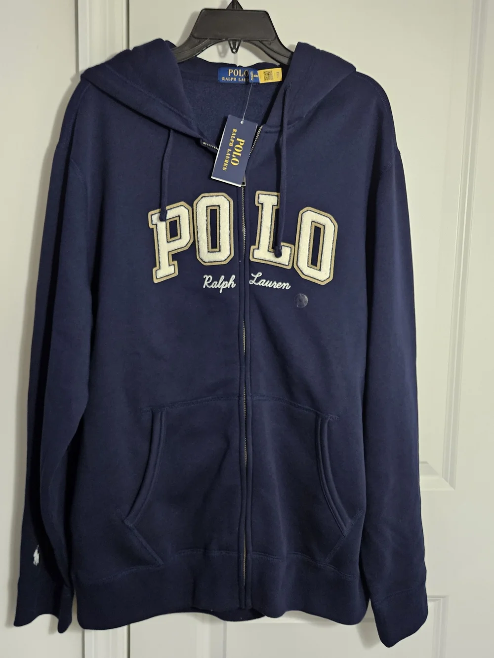 NWT Men's Polo Ralph Lauren Logo-Embroidered Full-Zip Hoodie in Navy Size XL